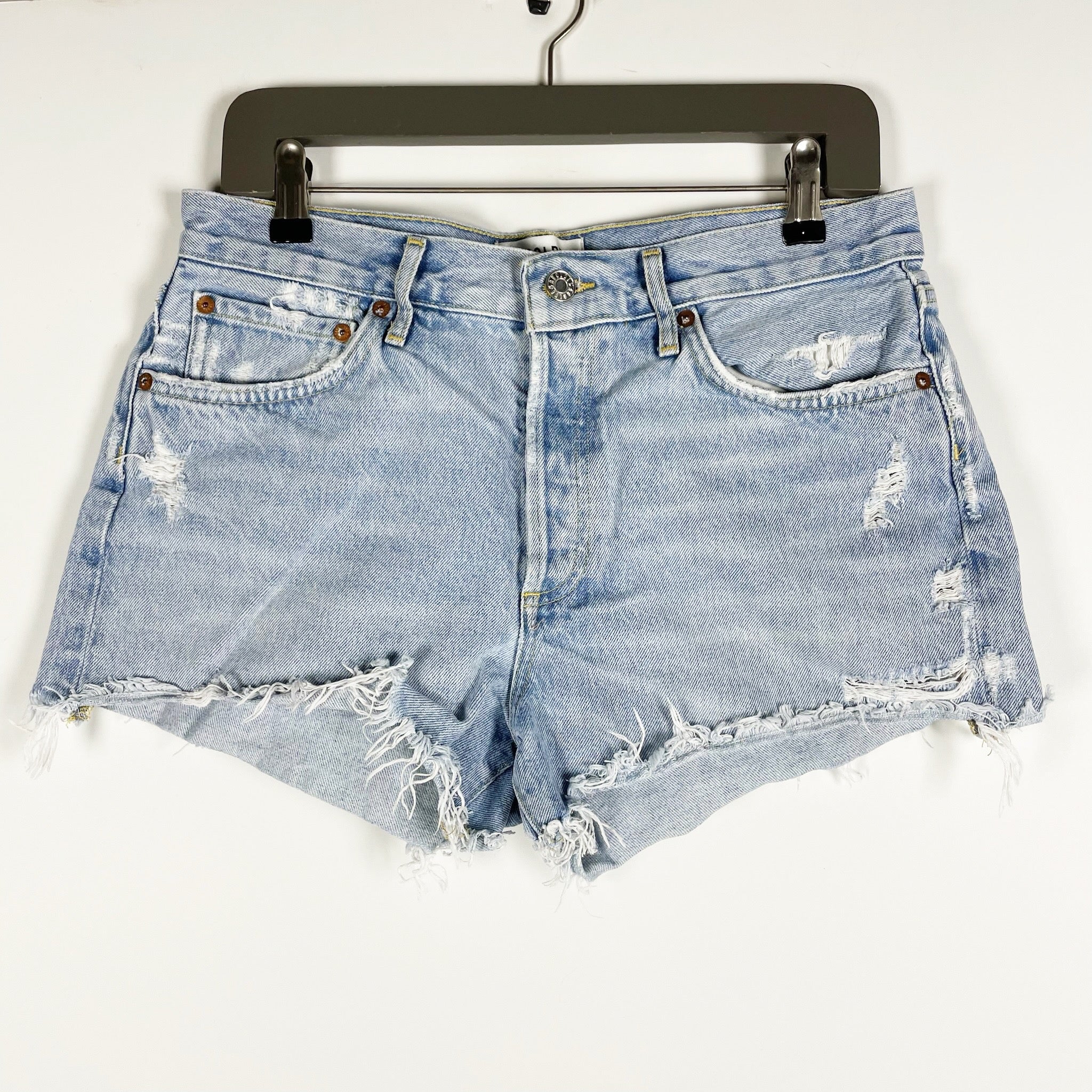 Agolde Women's Parer Cotton High Rise Distressed Mini Denim Jeans 28
