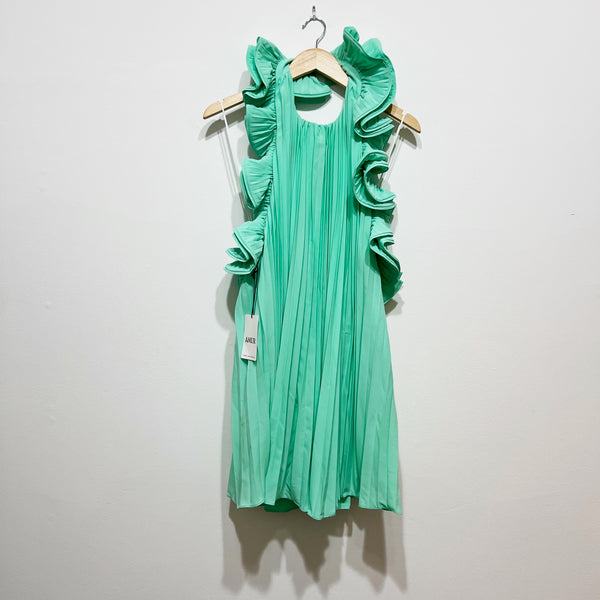 NEW Amur Mimi Pleated Ruffle Backless Halterneck Mini Dress Miami Sky Mint 4