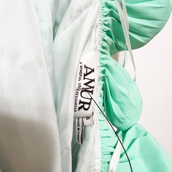 NEW Amur Mimi Pleated Ruffle Backless Halterneck Mini Dress Miami Sky Mint 4
