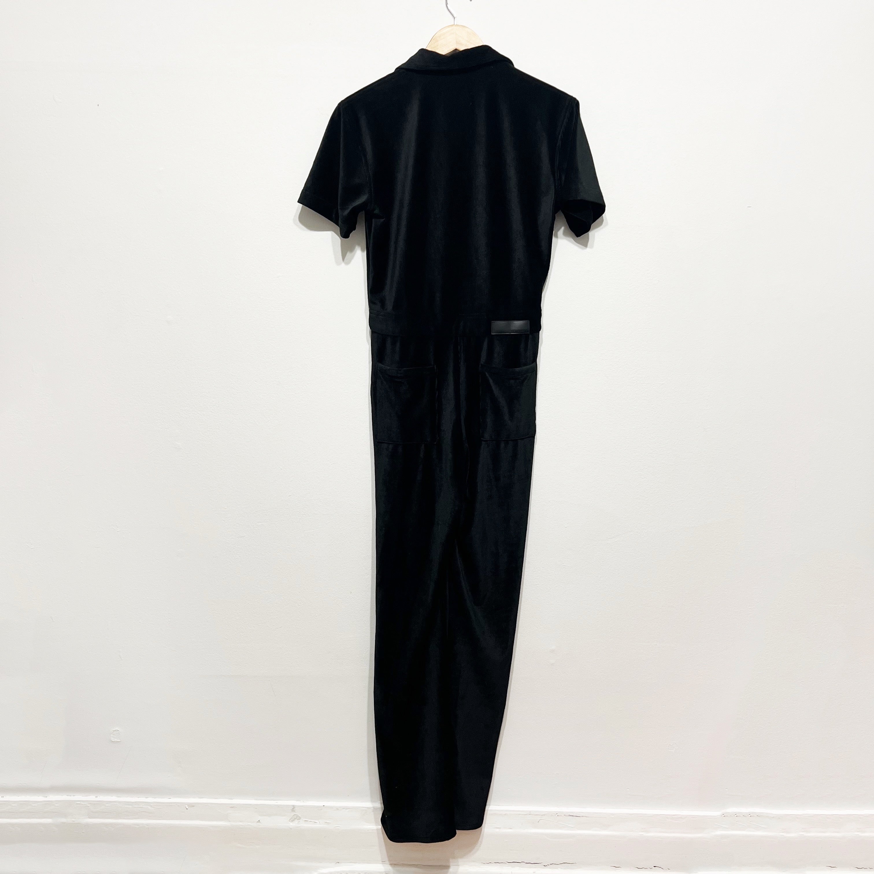 NEW Rivet Utility Short Sleeve Knit Corduroy Velvet Velour Jumpsuit Jumper Black