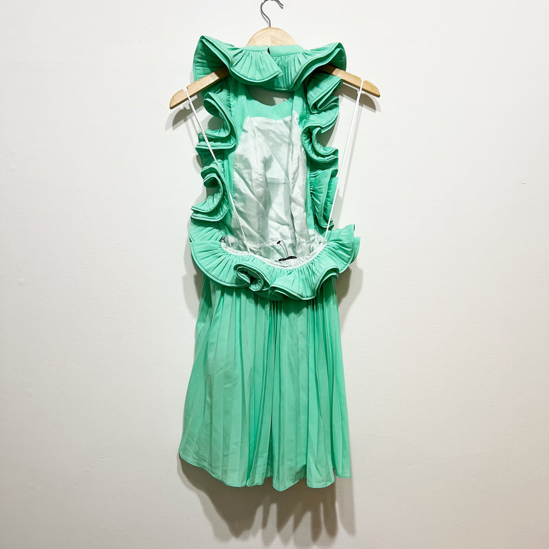 NEW Amur Mimi Pleated Ruffle Backless Halterneck Mini Dress Miami Sky Mint 4