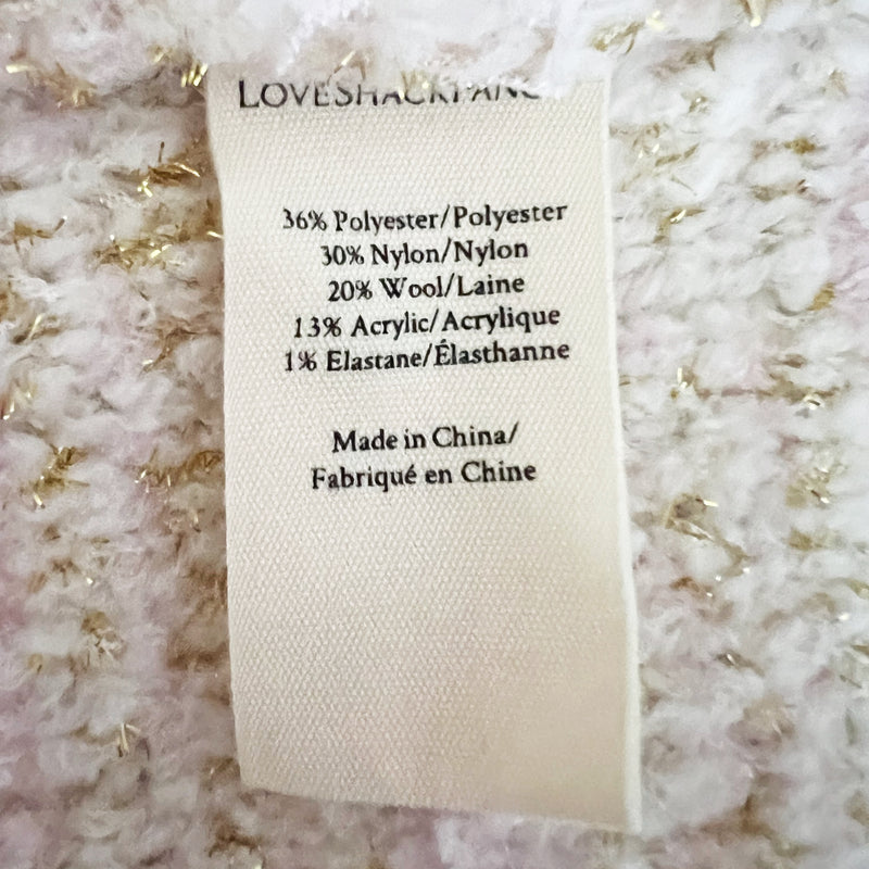 NEW LoveShackFancy Bibi Wool Metallic Tweed Boucle Mini Skirt Cream Puff Pink S