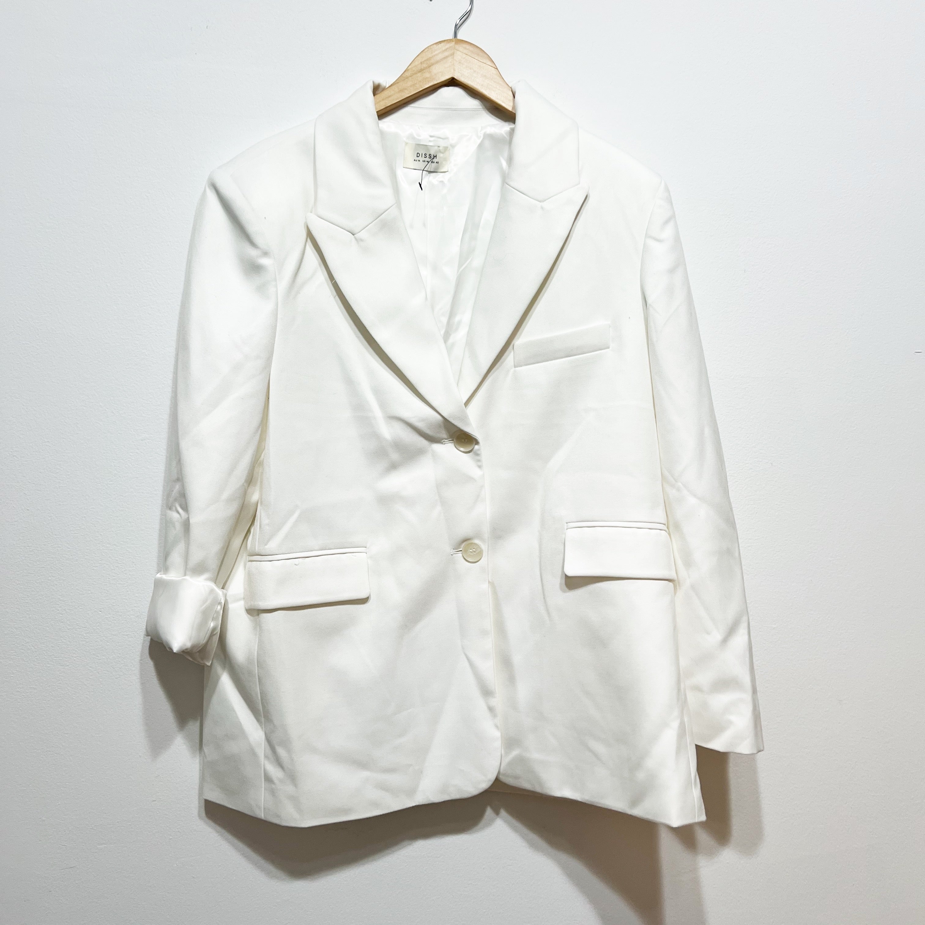Dissh Women's Harley White Oversized Two Button Boyfriend Blazer Jacket White 10
