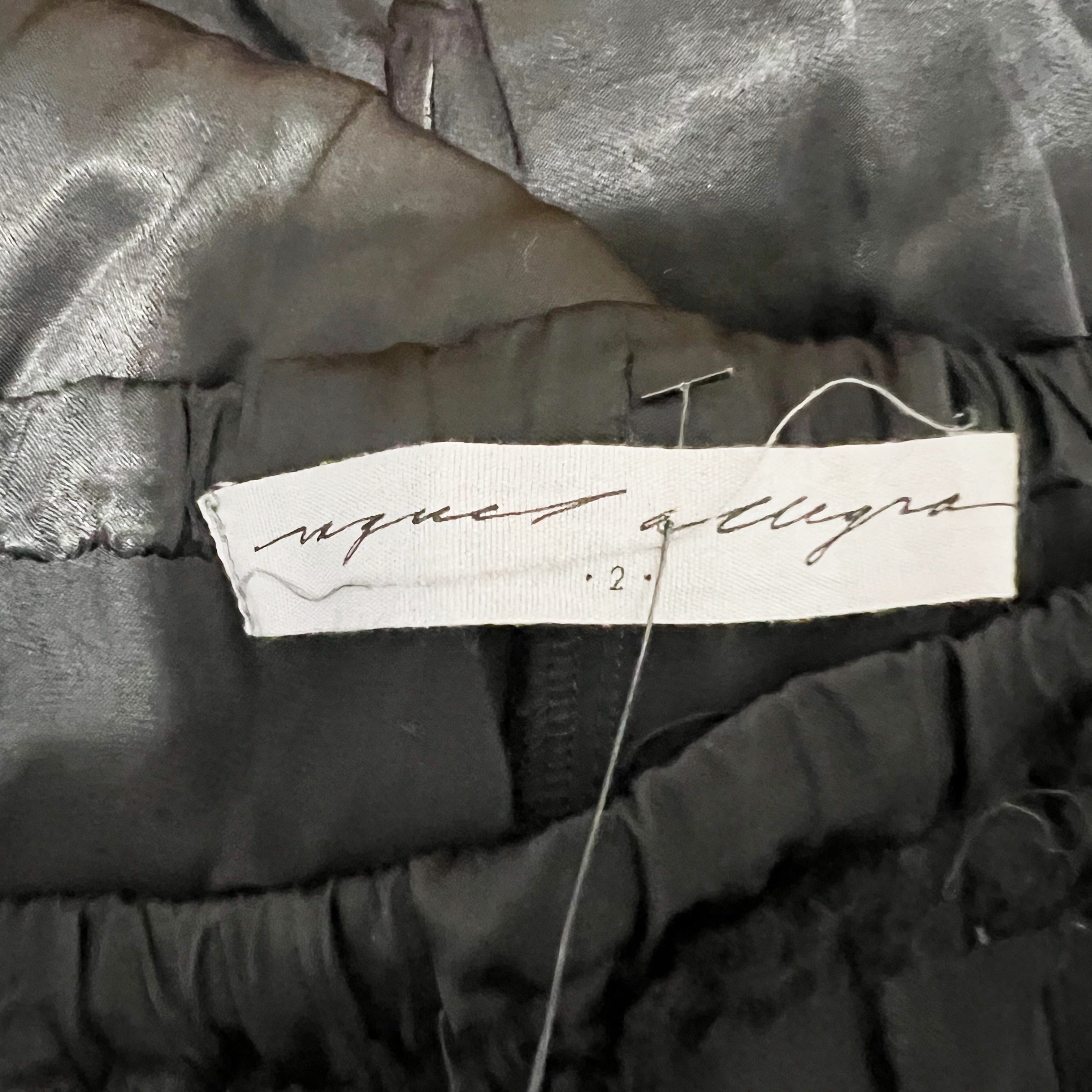 Raquel Allegra Satin Raw Edge Hem Waist Straight Leg Crop Mid Rise Pants Black 2