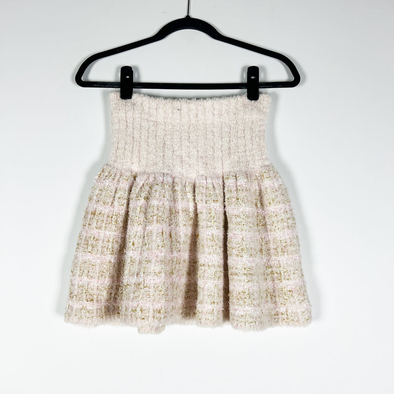 NEW LoveShackFancy Bibi Wool Metallic Tweed Boucle Mini Skirt Cream Puff Pink S