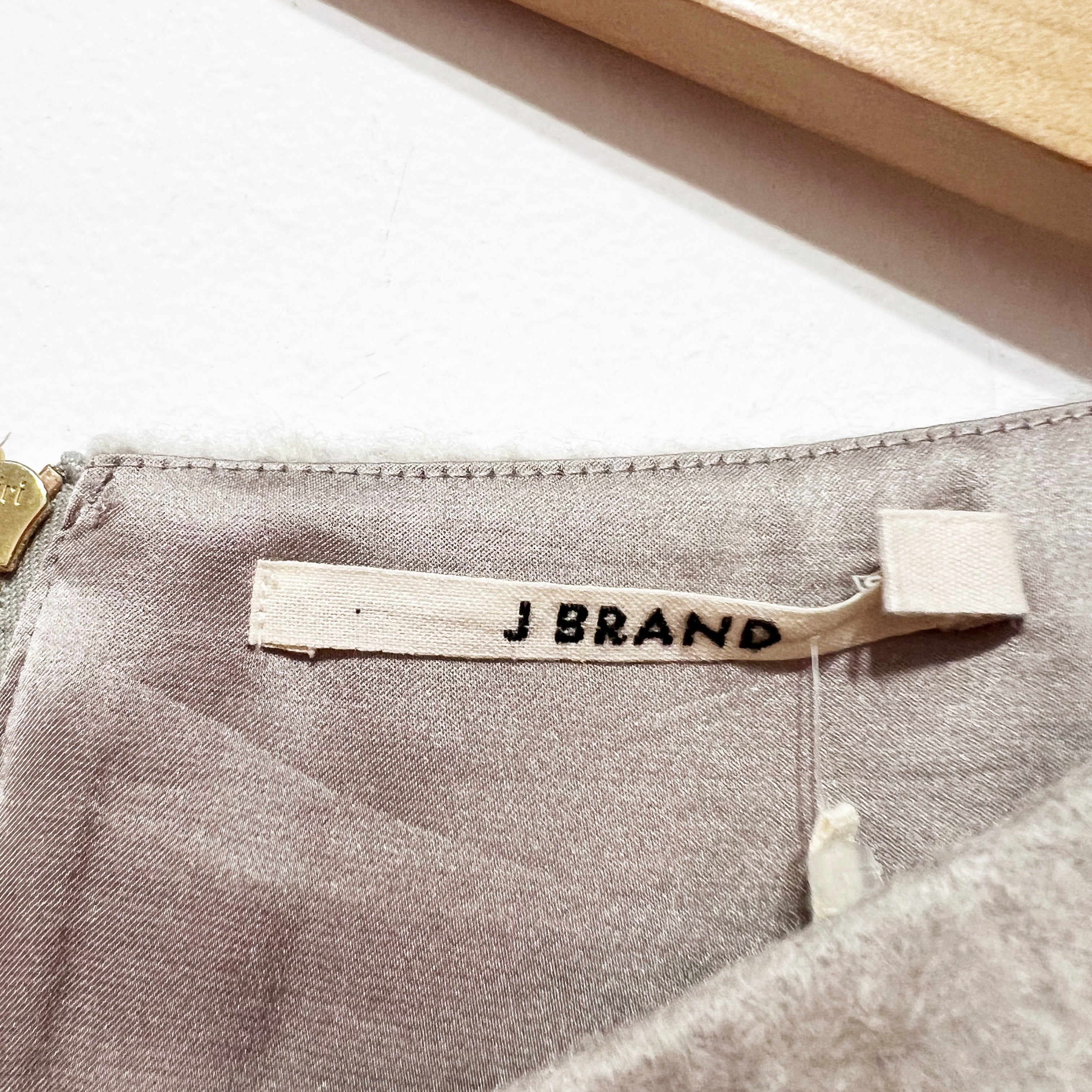 NEW J Brand Felt Textured Wool Satin Contrast Mixed Media Panel Blouse Gray Dove