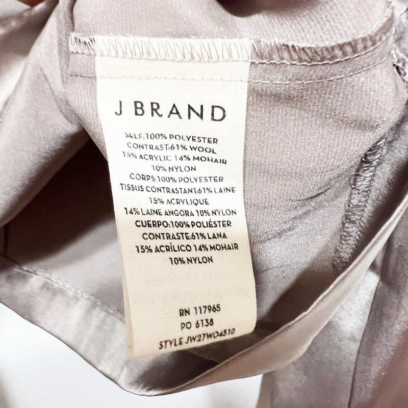 NEW J Brand Felt Textured Wool Satin Contrast Mixed Media Panel Blouse Gray Dove