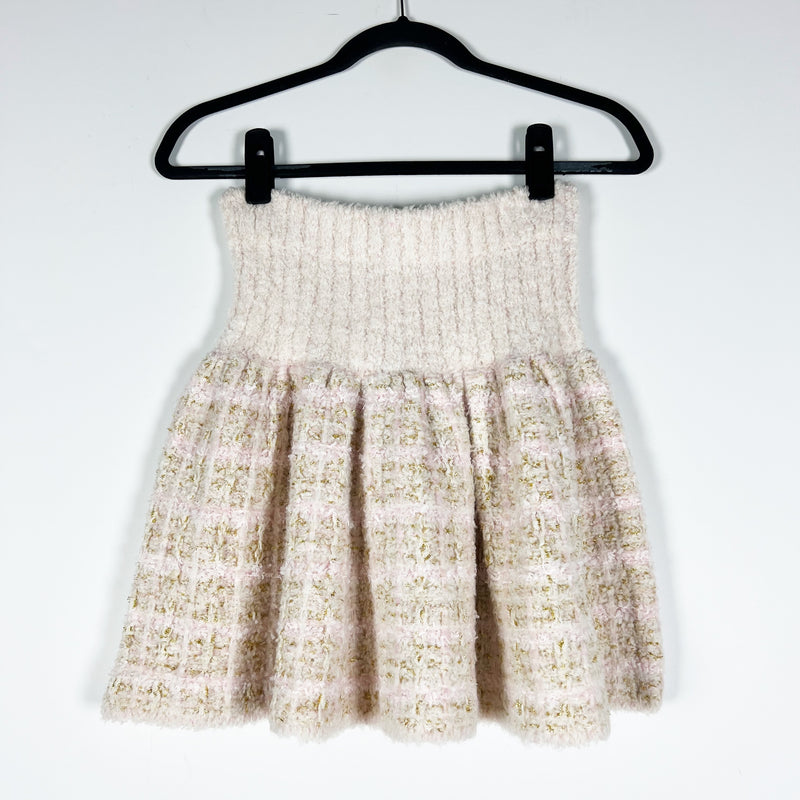 NEW LoveShackFancy Bibi Wool Metallic Tweed Boucle Mini Skirt Cream Puff Pink S
