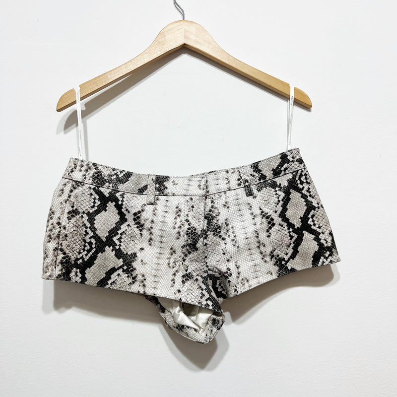 Retrofete Aven Genuine Leather Snake Python Animal Print Pattern Mini Shorts M