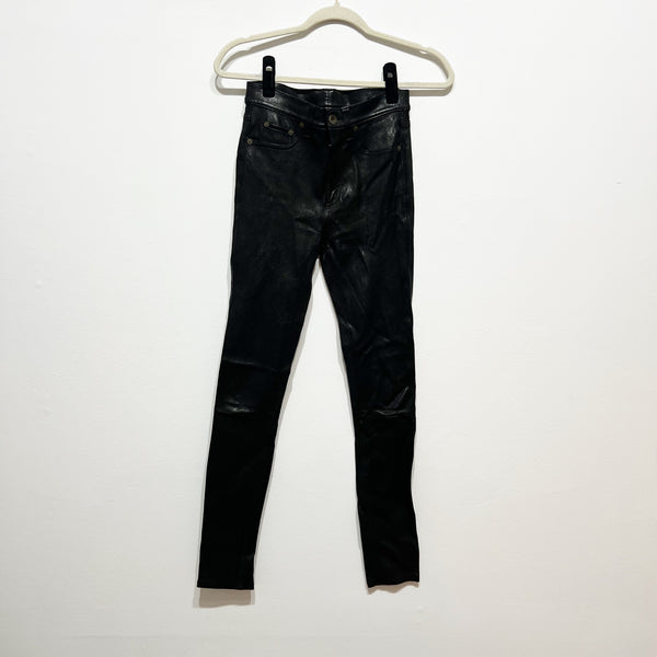 Rag &amp; Bone Women's W1632l034BLK Genuine Leather High Rise Skinny Jeans Pants 24