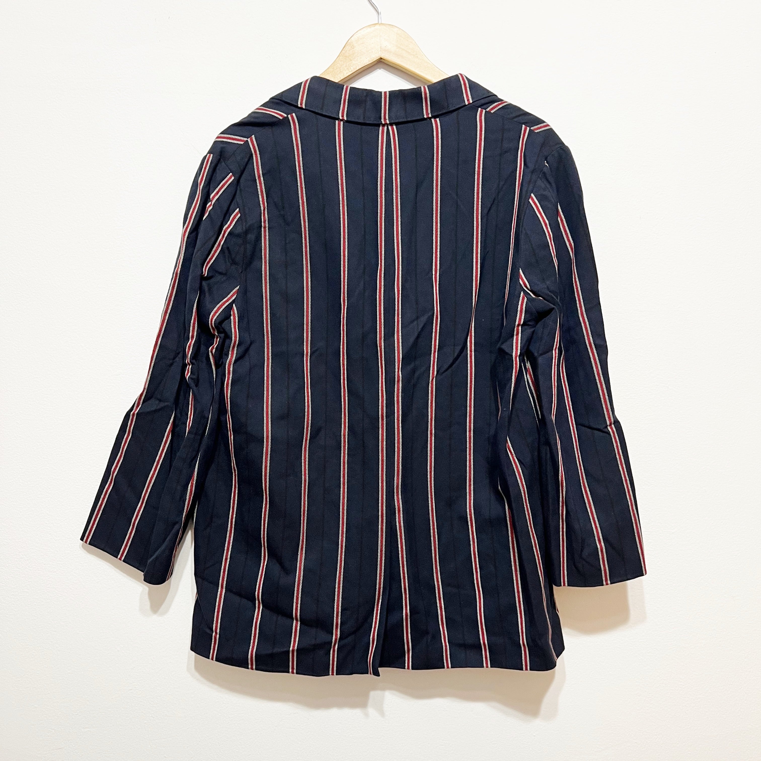 The Great Women's Shlumpy Cotton Double Breasted Striped Blazer Jacket Blue L