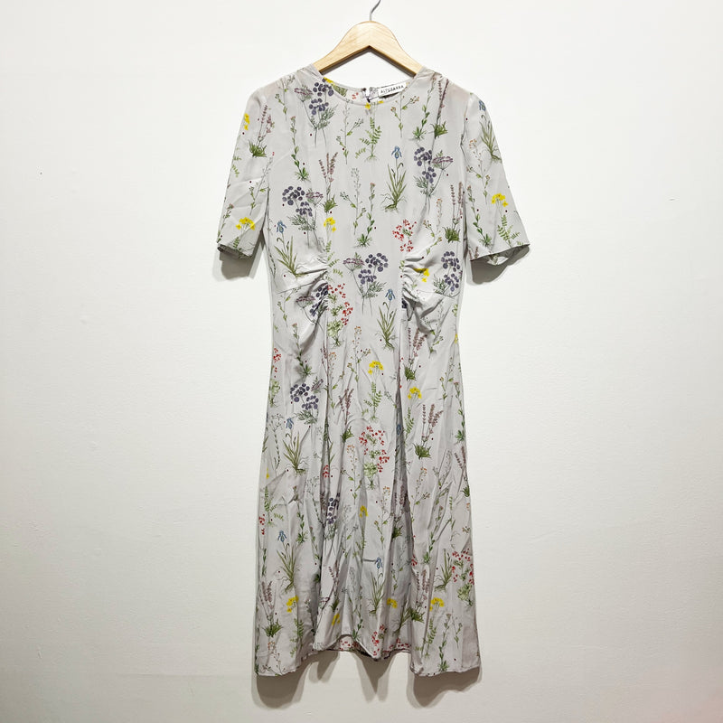 Altuzarra Sylvia Silk Chiffon Botanical Floral Print Pattern Ruched Midi Dress M