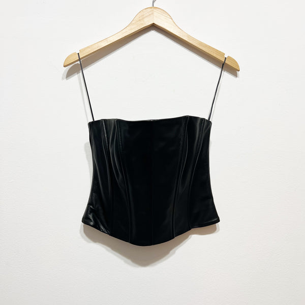 NEW Lamarque Davina Genuine Leather Strapless Structured Bustier Tank Top Black