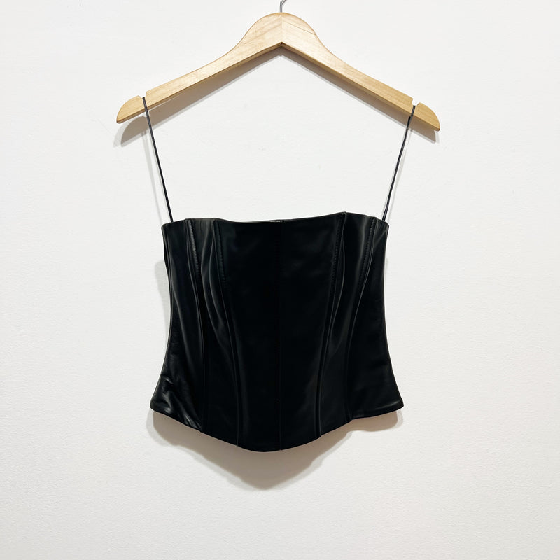 NEW Lamarque Davina Genuine Leather Strapless Structured Bustier Tank Top Black