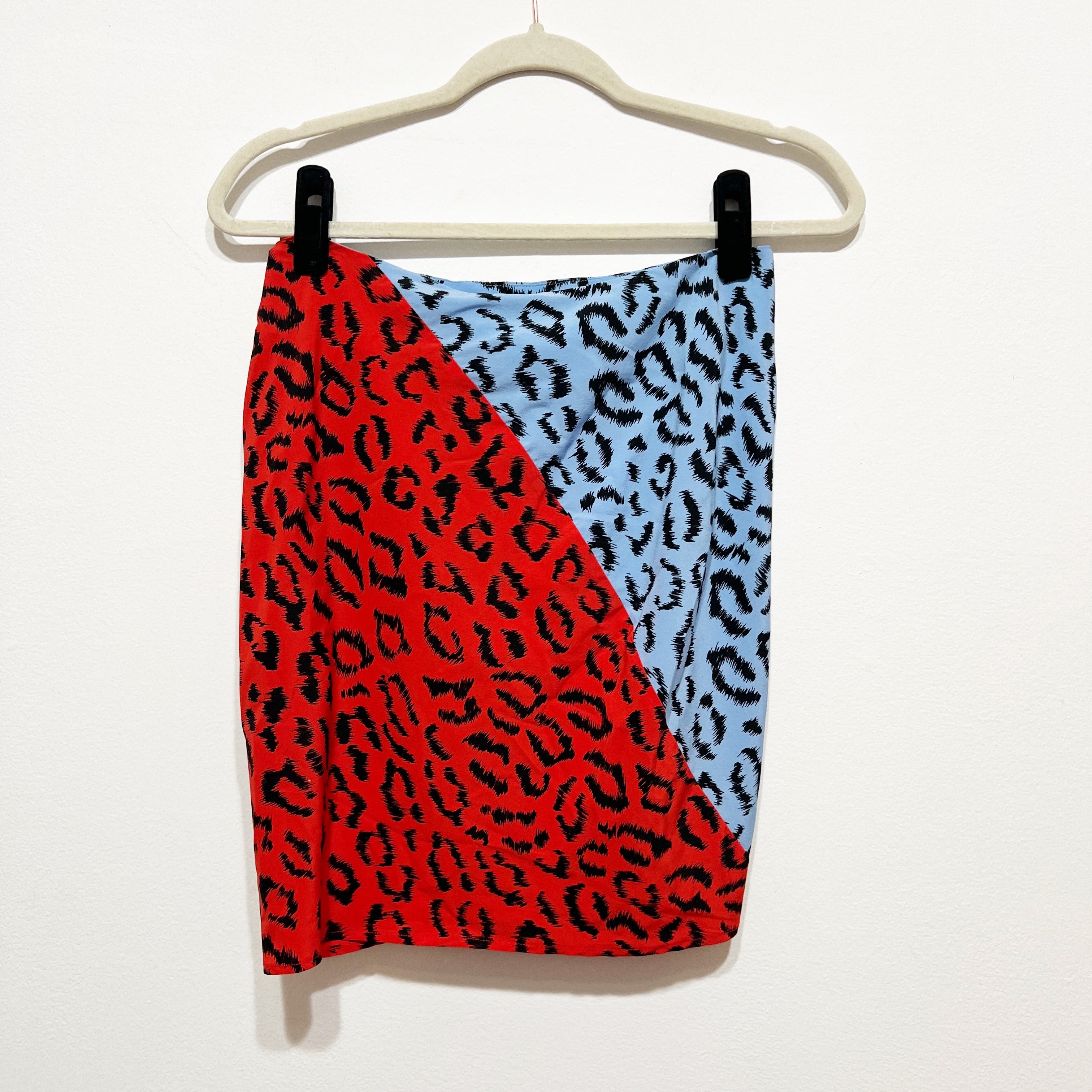 NEW A.L.C Geller Silk Stretch Chiffon Red Blue Cheetah Leopard Animal Mini Skirt
