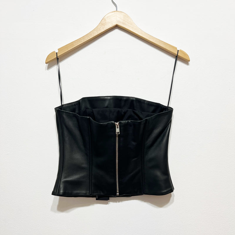 NEW Lamarque Davina Genuine Leather Strapless Structured Bustier Tank Top Black