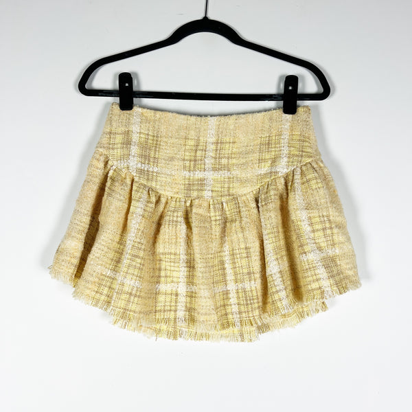 NEW LoveShackFancy Lively Wool Blend Boucle Tweed Round Hem Mini Skirt Yellow 6
