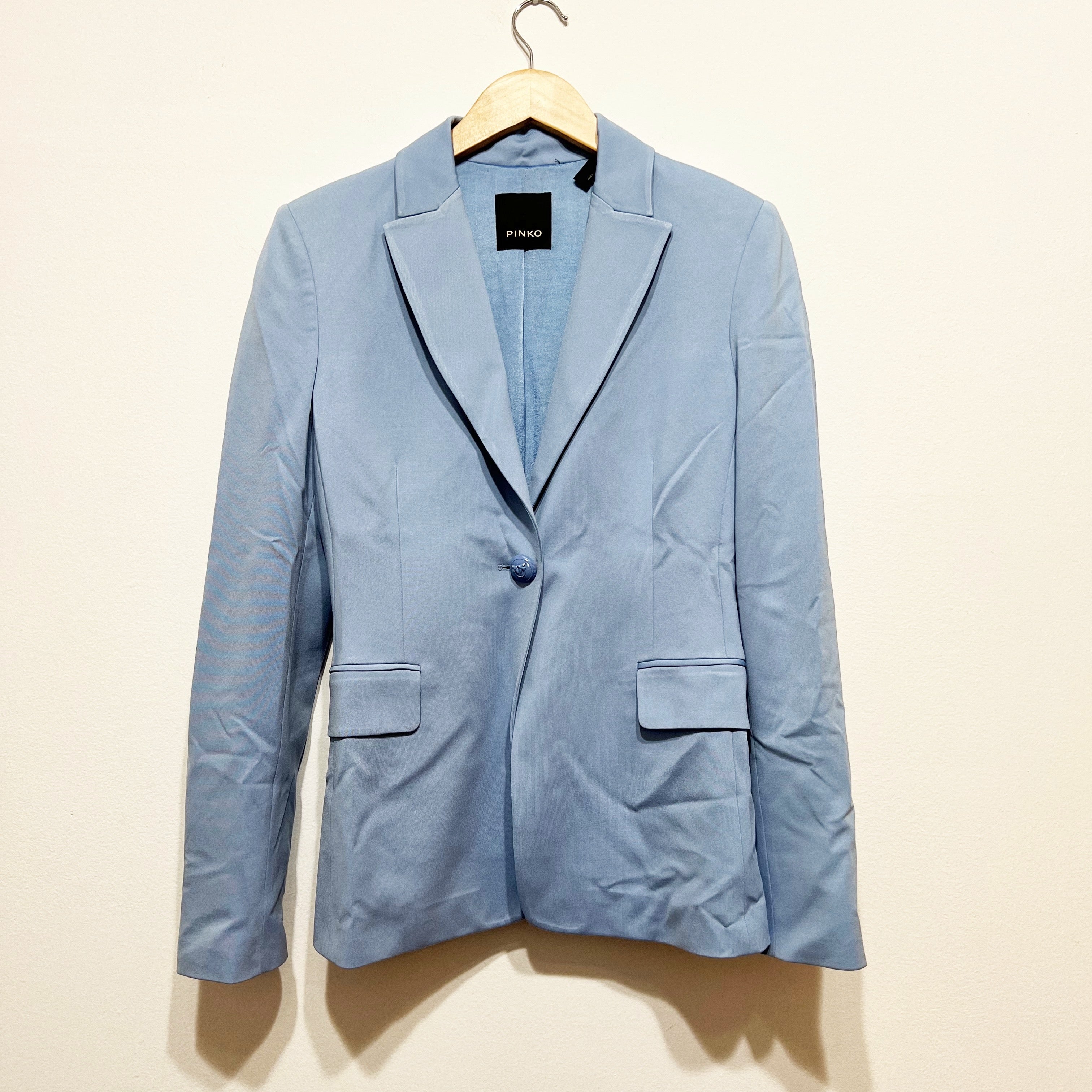 Pinko Women's Single Button Collared Suiting Blazer Suit Jacket Baby Blue 6