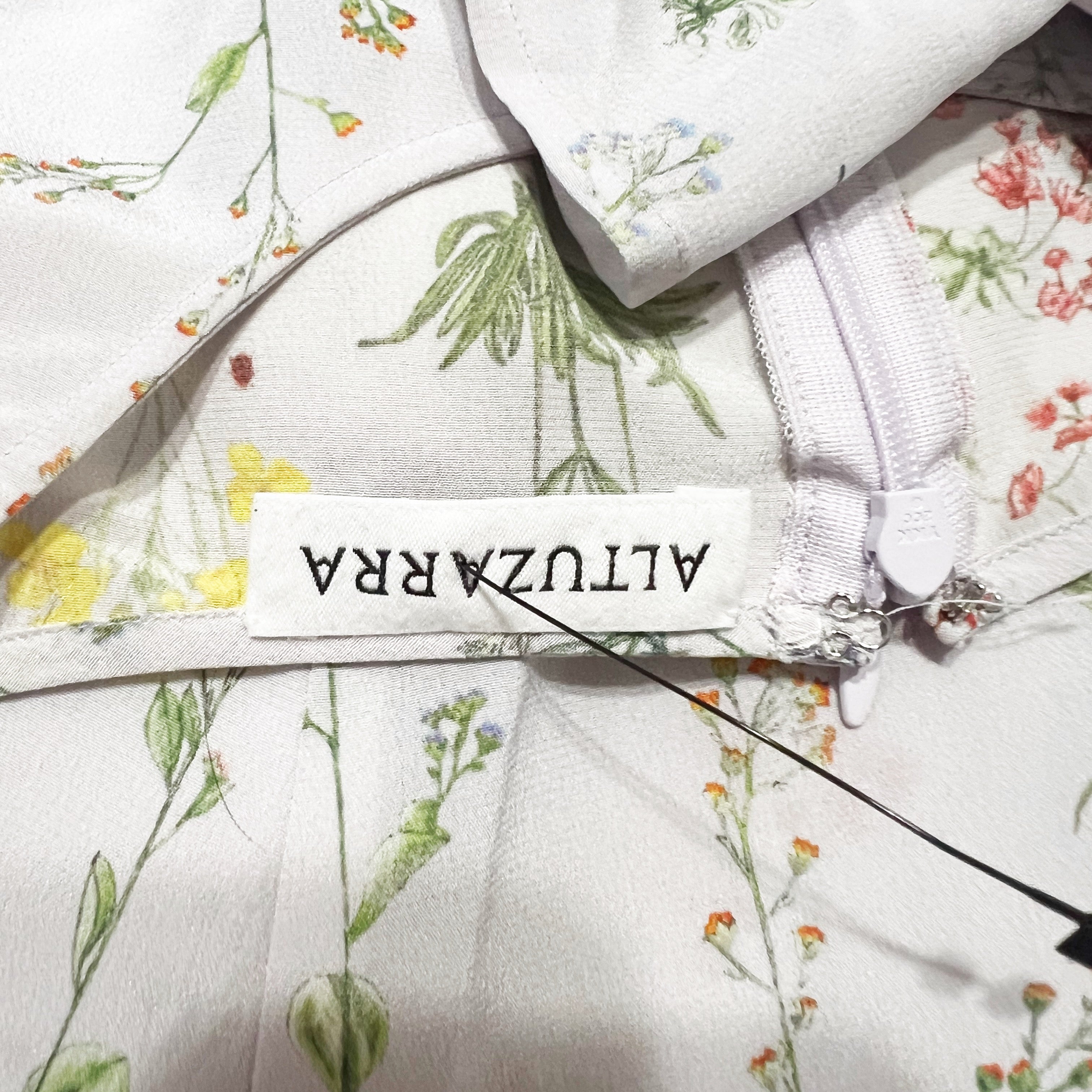 Altuzarra Sylvia Silk Chiffon Botanical Floral Print Pattern Ruched Midi Dress M