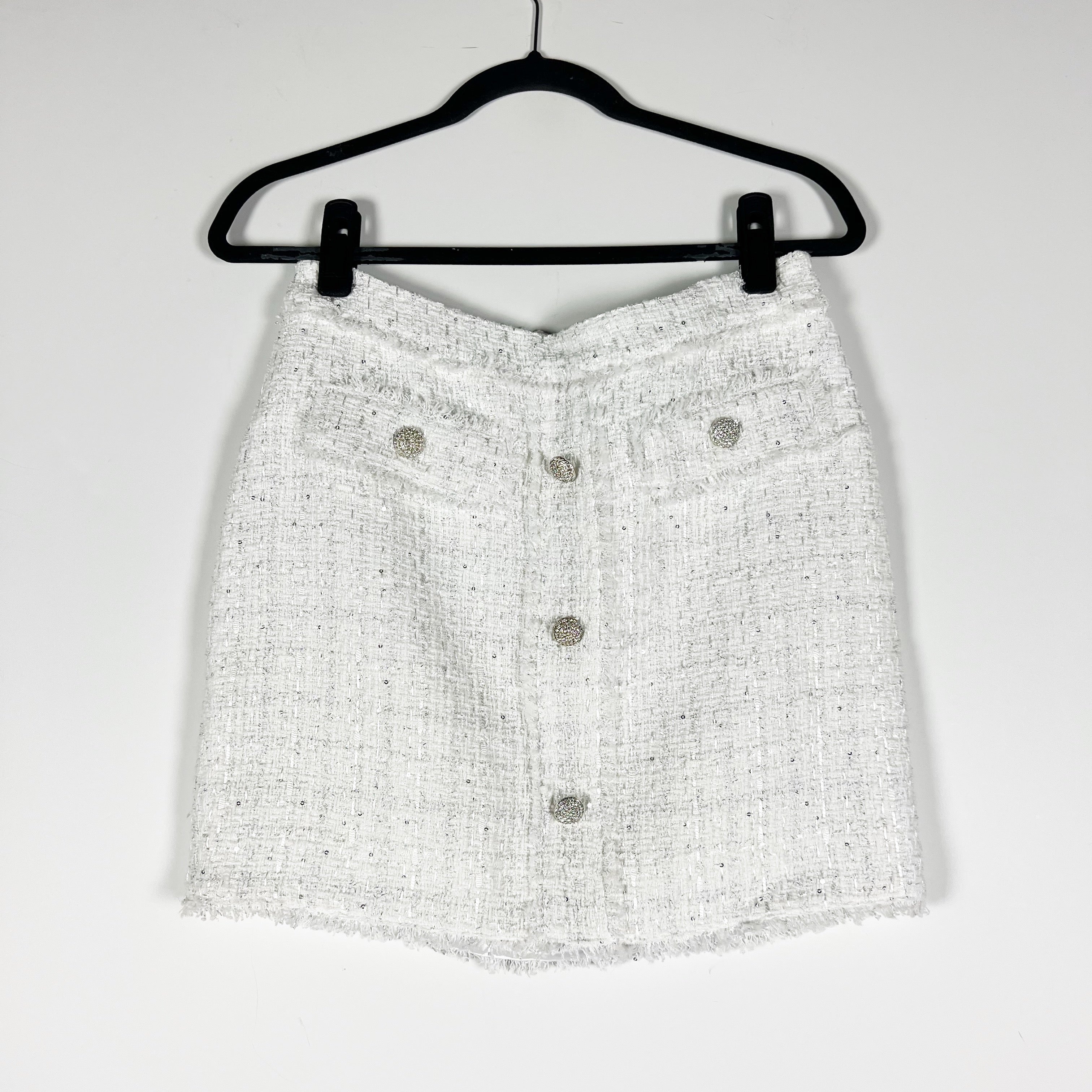 NEW Generation Love Sammy Tweed Boucle Knit White Silver Metallic Woven Skirt 6