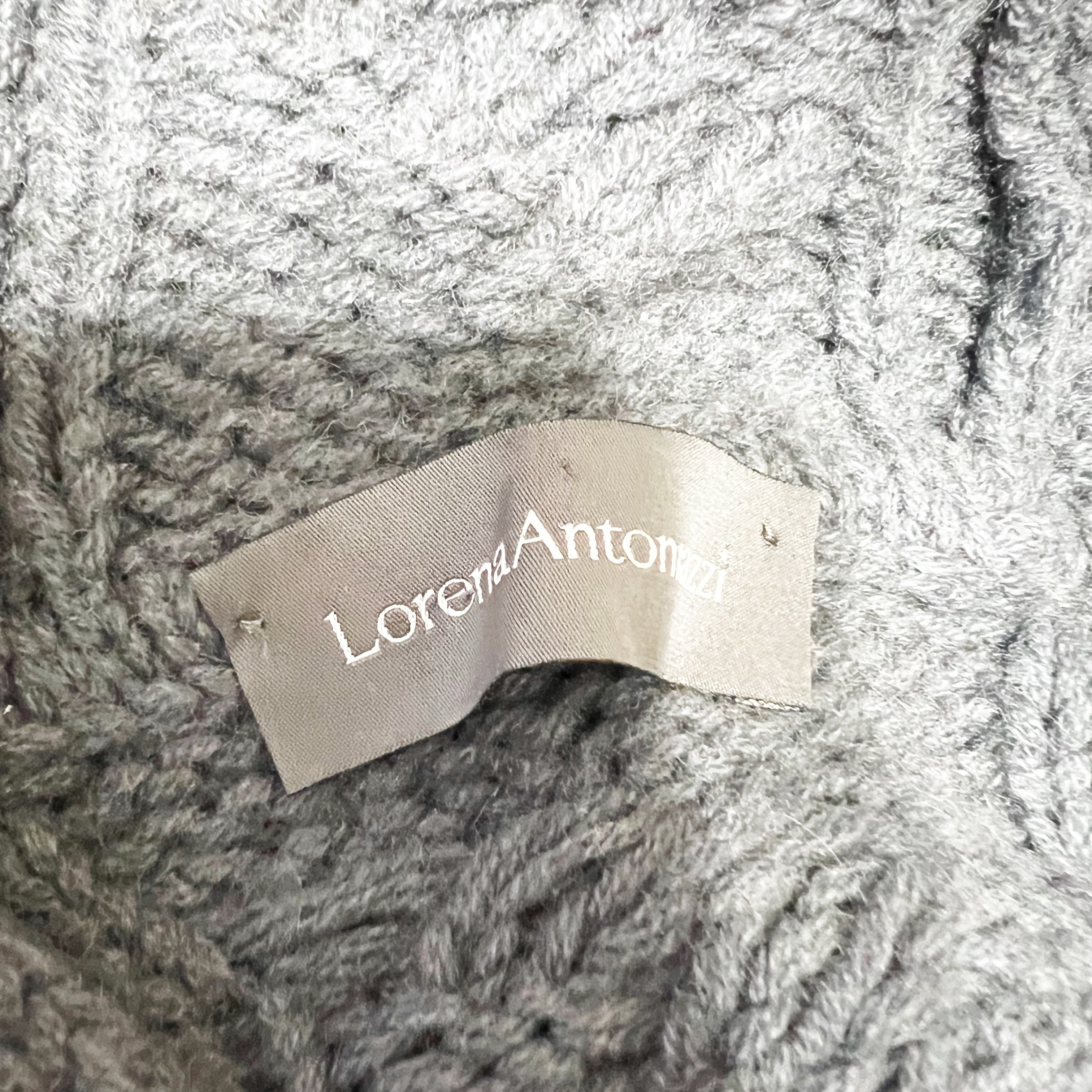 Lorena Antoniazzi Made In Italy Cashmere Cable Knit Pullover Hoodie Sweater Gray