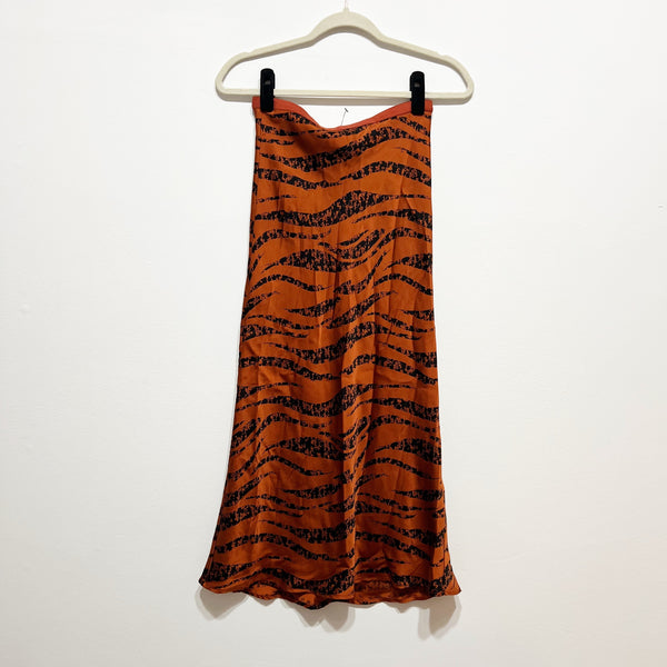 ANINE BING Bar Silk Satin Slip Midi Skirt Zebra Orange Animal Print Skirt XS