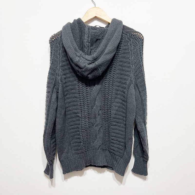 Lorena Antoniazzi Made In Italy Cashmere Cable Knit Pullover Hoodie Sweater Gray