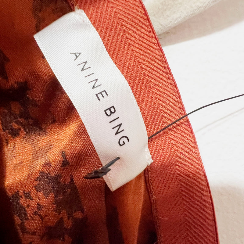 ANINE BING Bar Silk Satin Slip Midi Skirt Zebra Orange Animal Print Skirt XS