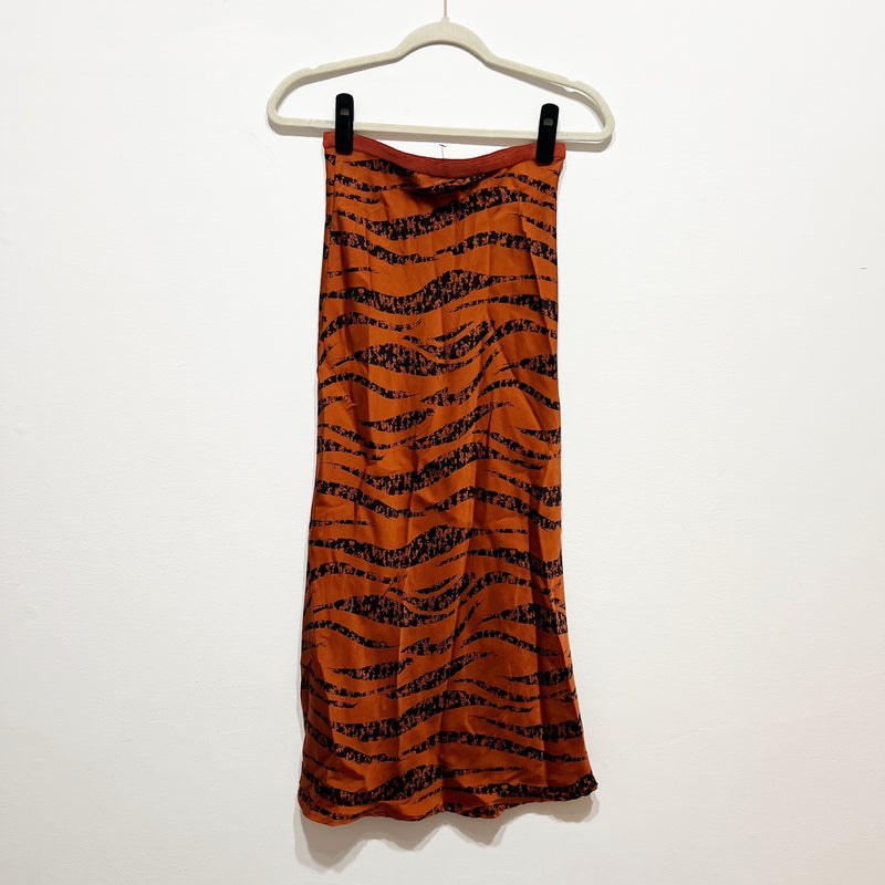 ANINE BING Bar Silk Satin Slip Midi Skirt Zebra Orange Animal Print Skirt XS
