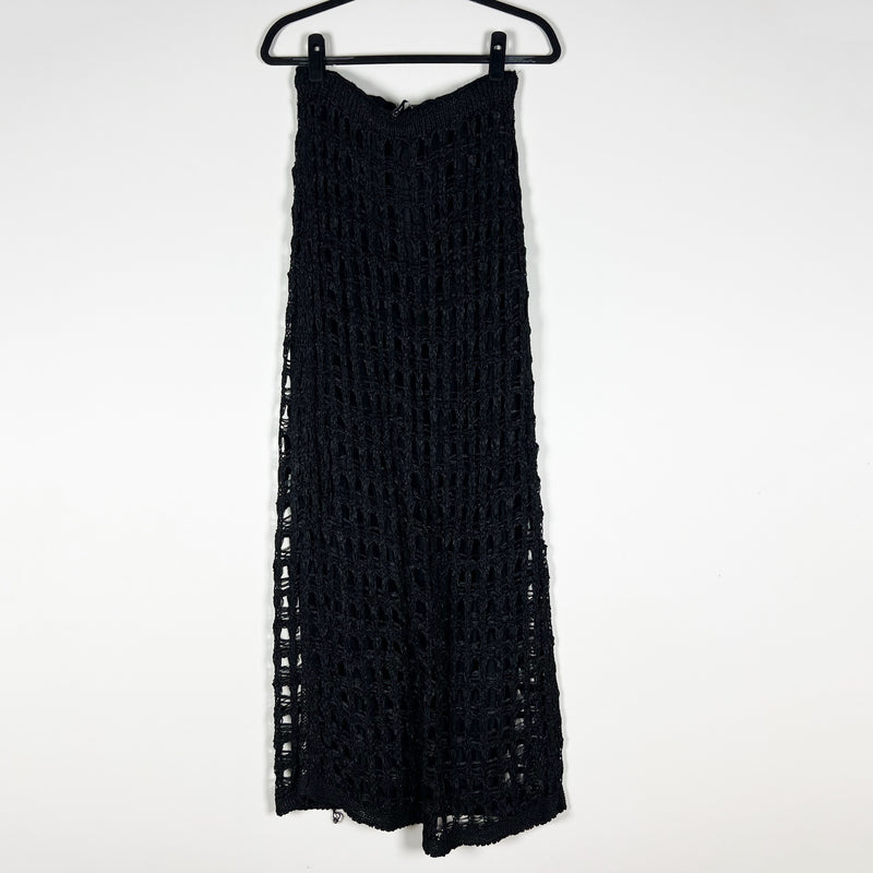 NEW Zara Raffia Crochet Knit Fish Net Mid Rise Straight Maxi Skirt Black Medium