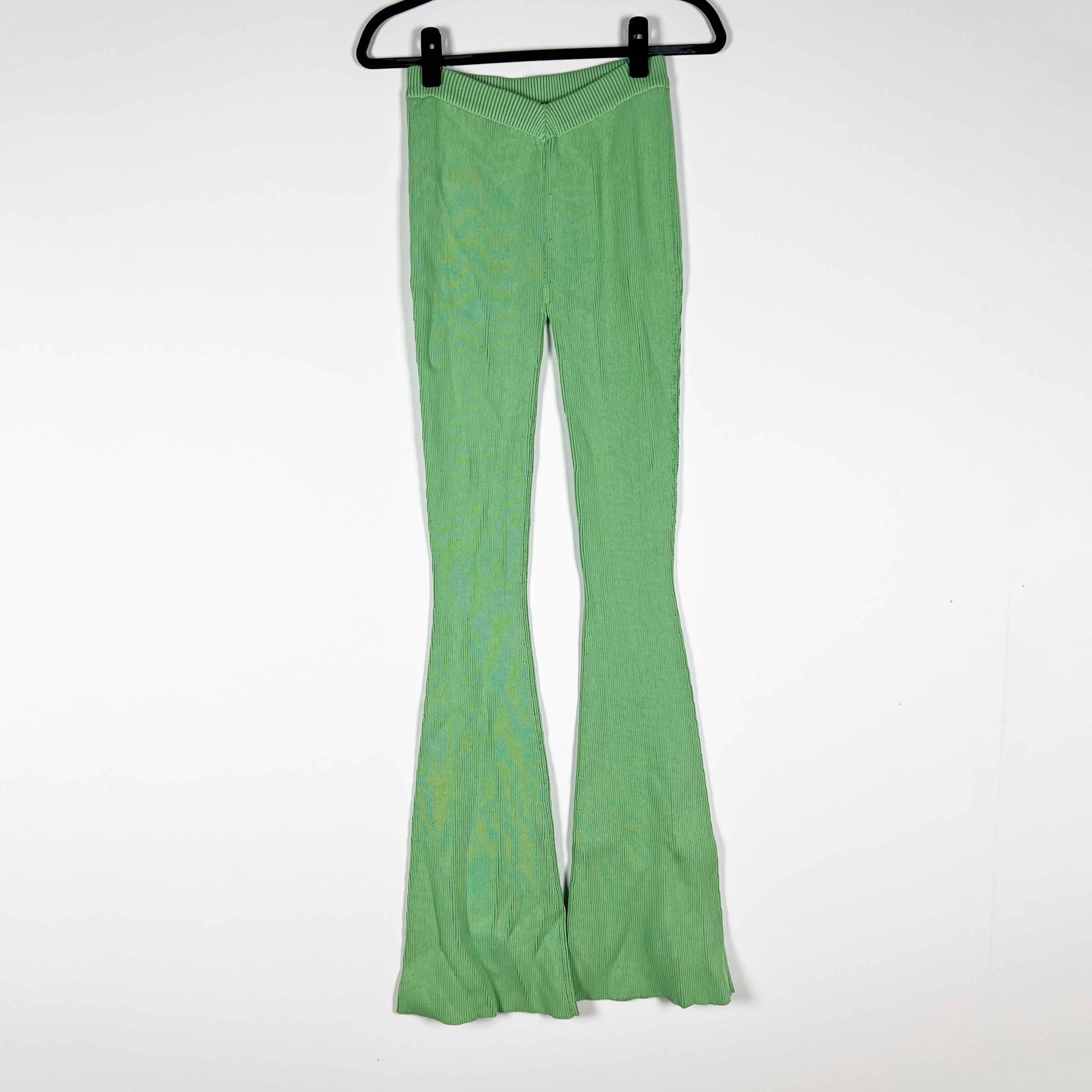 NEW Ser.O.Ya Lux Ribbed Sweater Knit Stretch Wide Leg Flare Pants Green Small