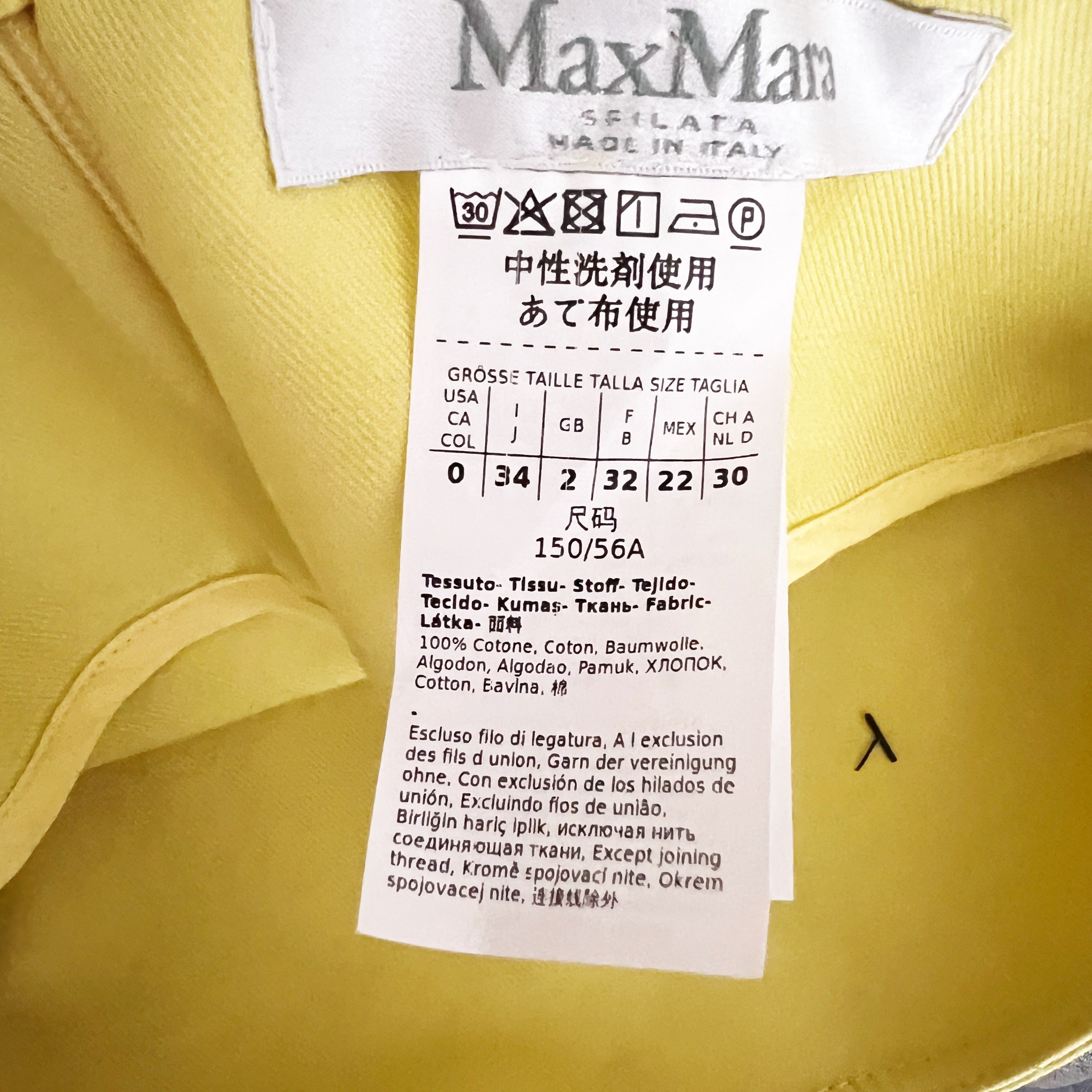 MaxMara Made In Italy Cotton Twill Mid Rise Mini Skirt Solid Yellow 0