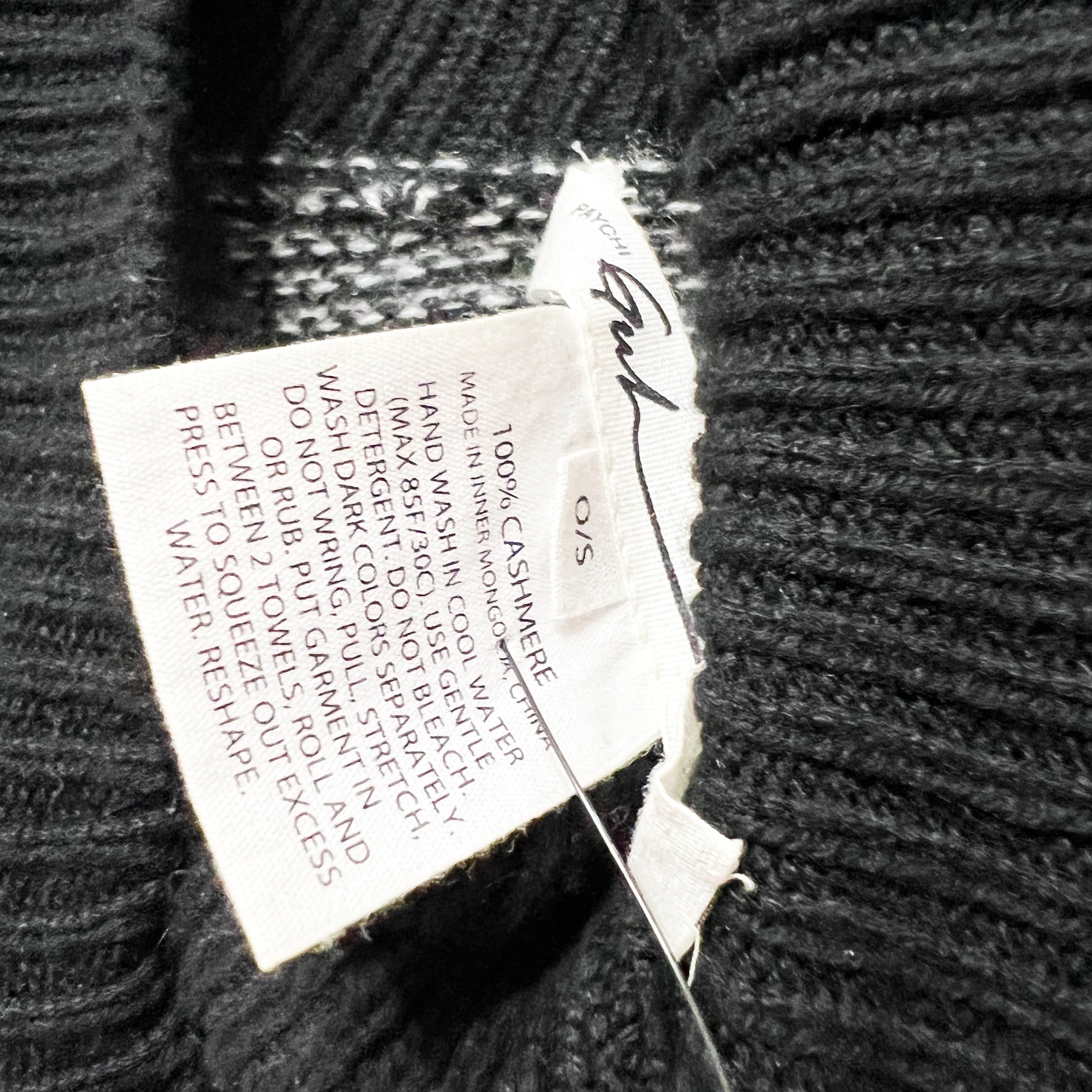 Paychi Guh 100% Cashmere Knit Stretch Turtleneck Pullover Sweater Black Gray OS