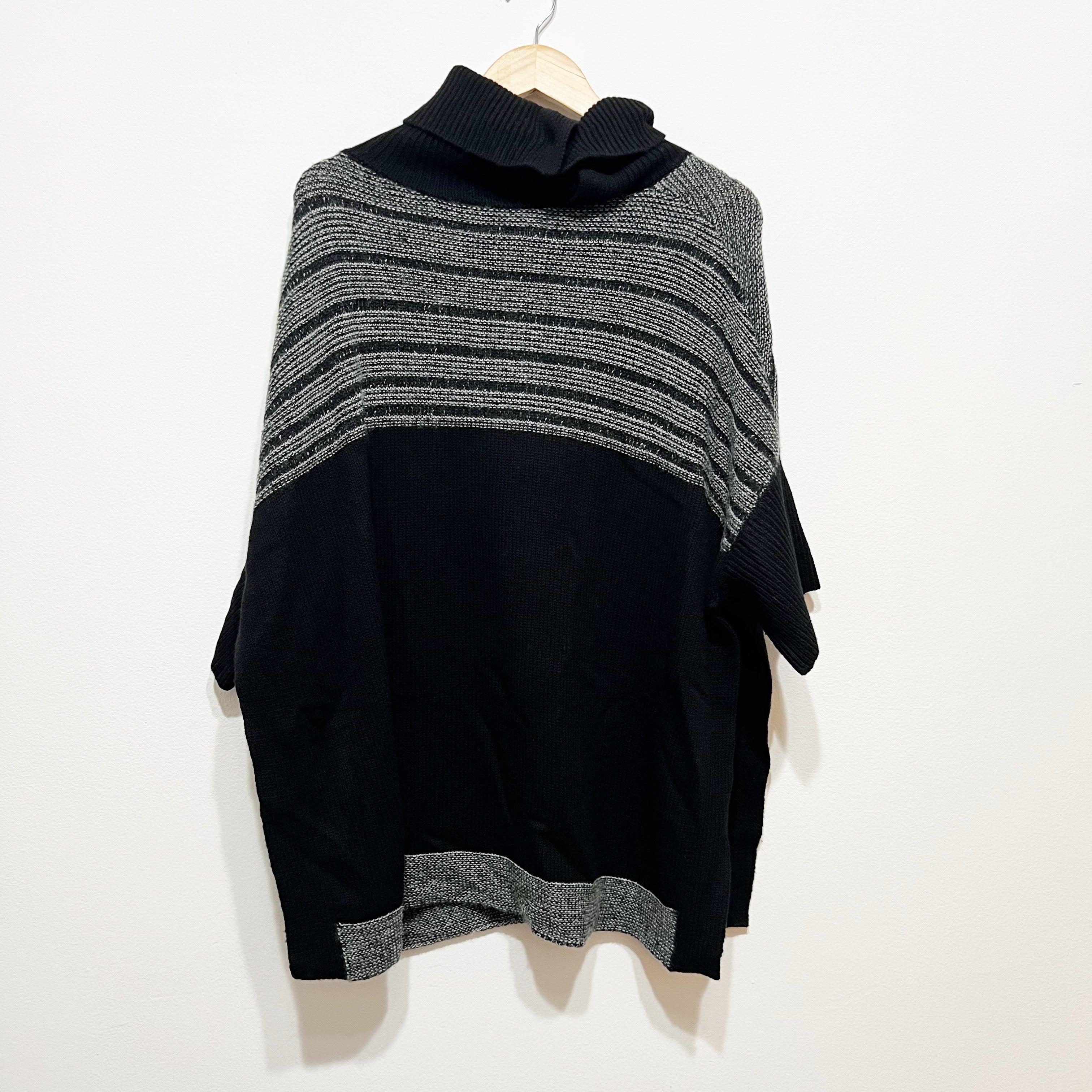 Paychi Guh 100% Cashmere Knit Stretch Turtleneck Pullover Sweater Black Gray OS