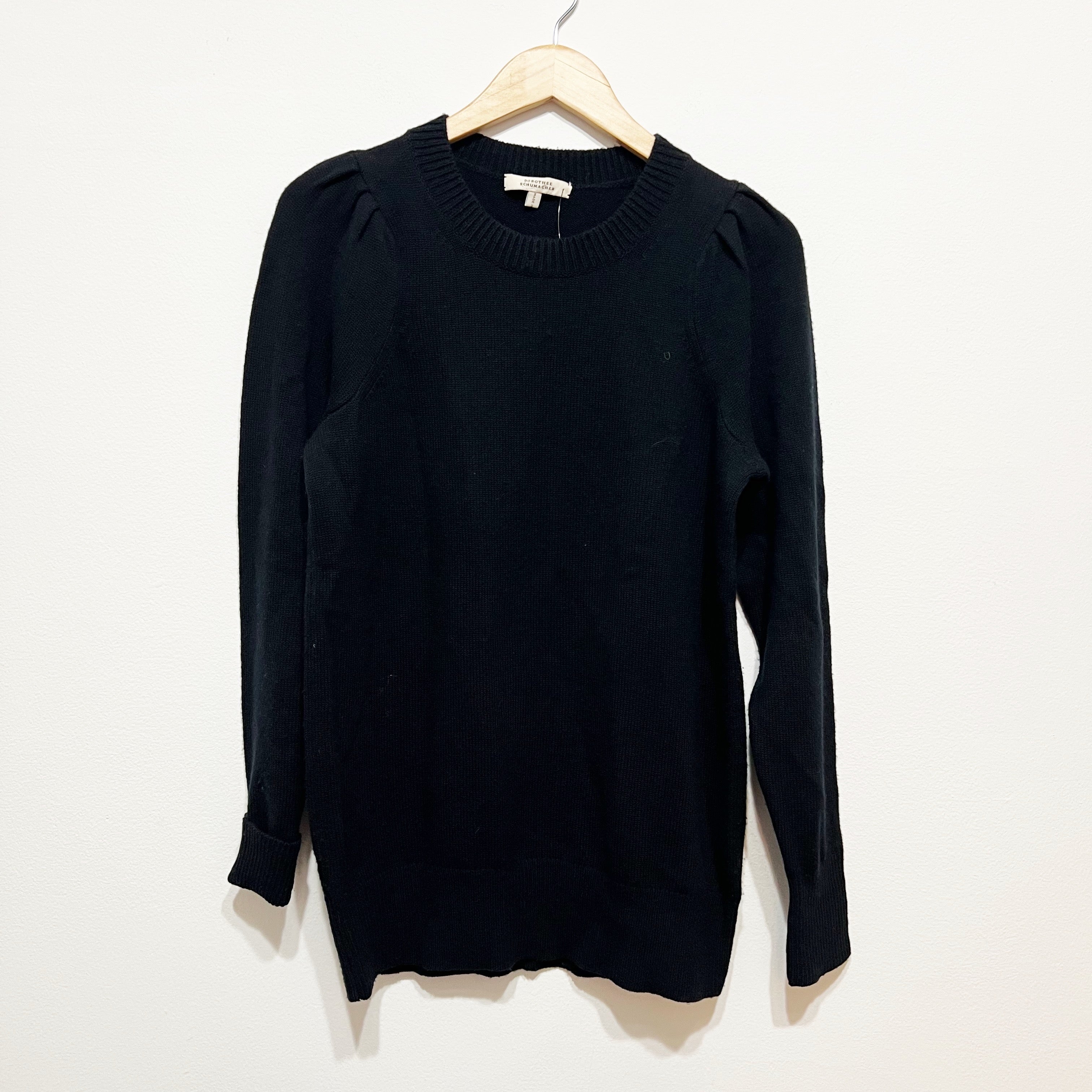 Dorothee Schumacher Wool Cashmere Knit Stretch Crew Neck Puff Sleeve Sweater XS