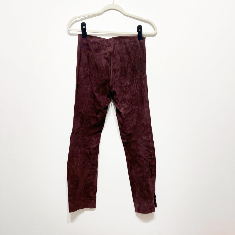Vince Women's Genuine Suede Leather Mid Rise Ankle Crop Leggings Pants Burgundy&nbsp;