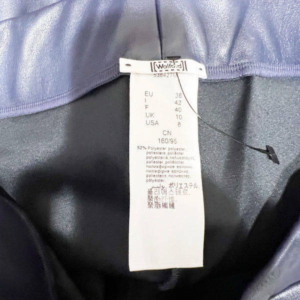 Wolford Faux Vegan Leather Mid Rise Skinny Ankle Length Leggings Pants Blue 8