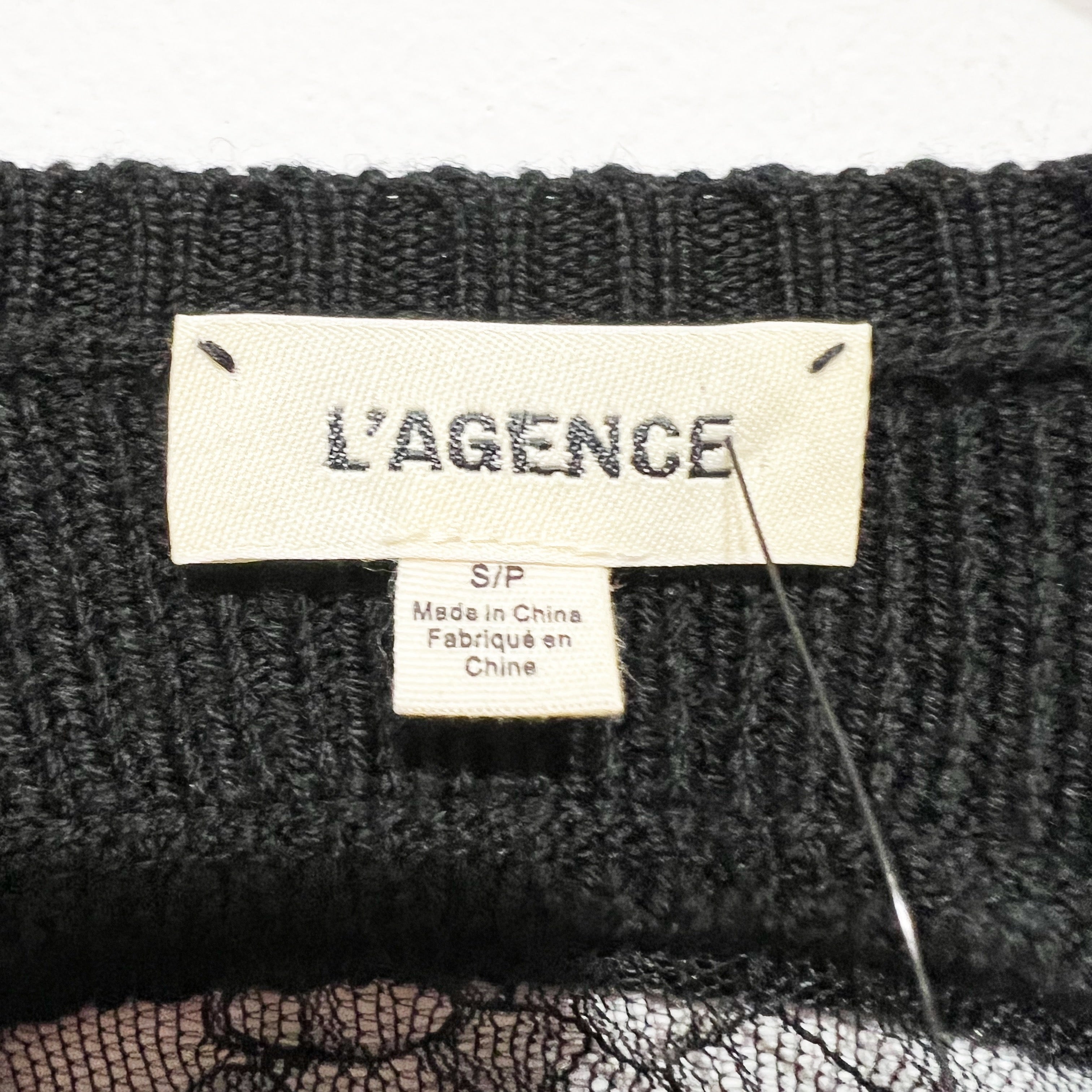 NEW L'agence Antonio Wool Ribbed Knit Stretch Open Lace Back Pullover Sweater S