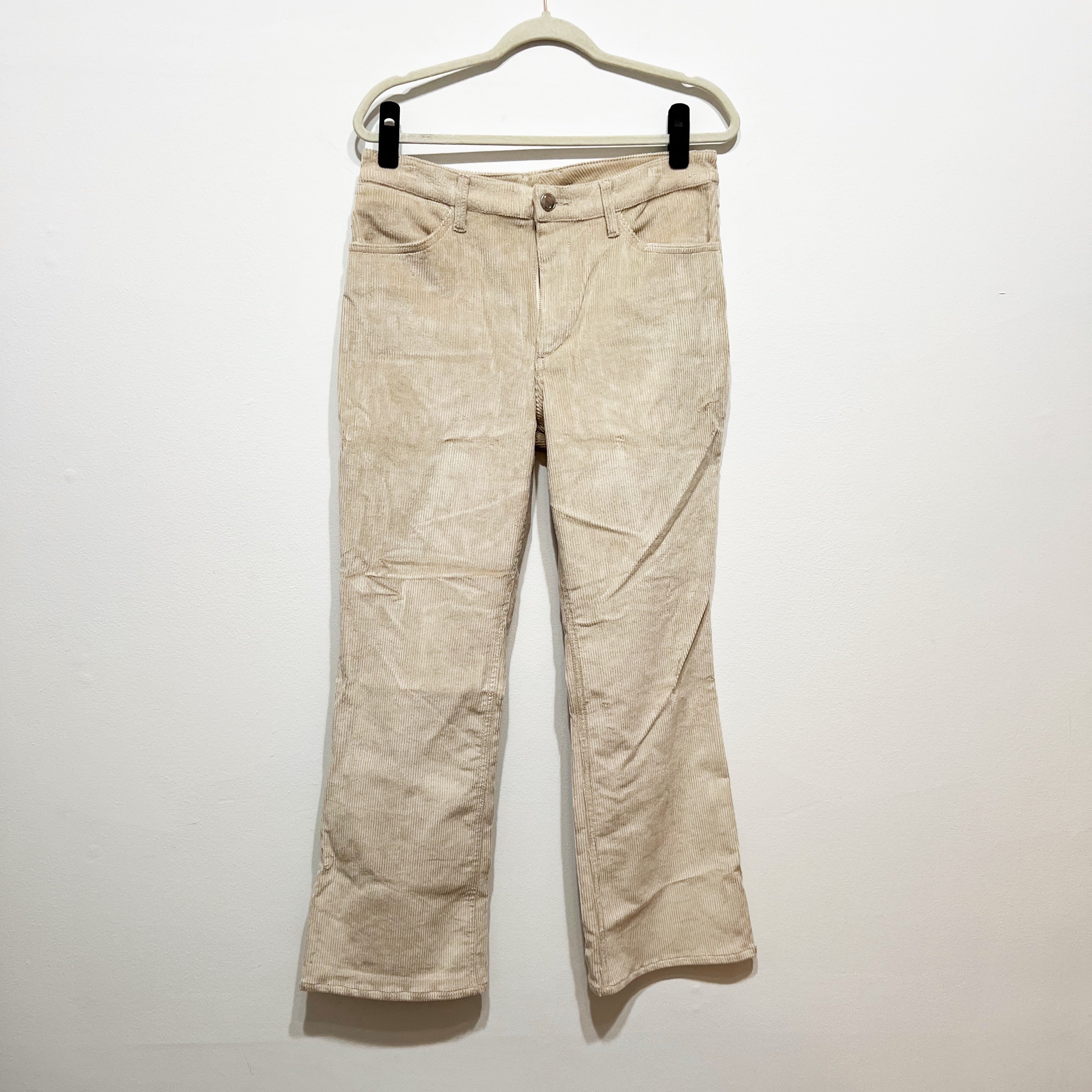 SPRWMN Vintage Wide Leg Flare Corduroy Velvet Velour Trouser Pants Oat Beige 30