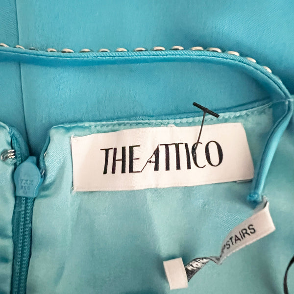 The Attico Fujiko Satin Crystal Jewel Embellished Strap Slip Dress Capri Blue XS