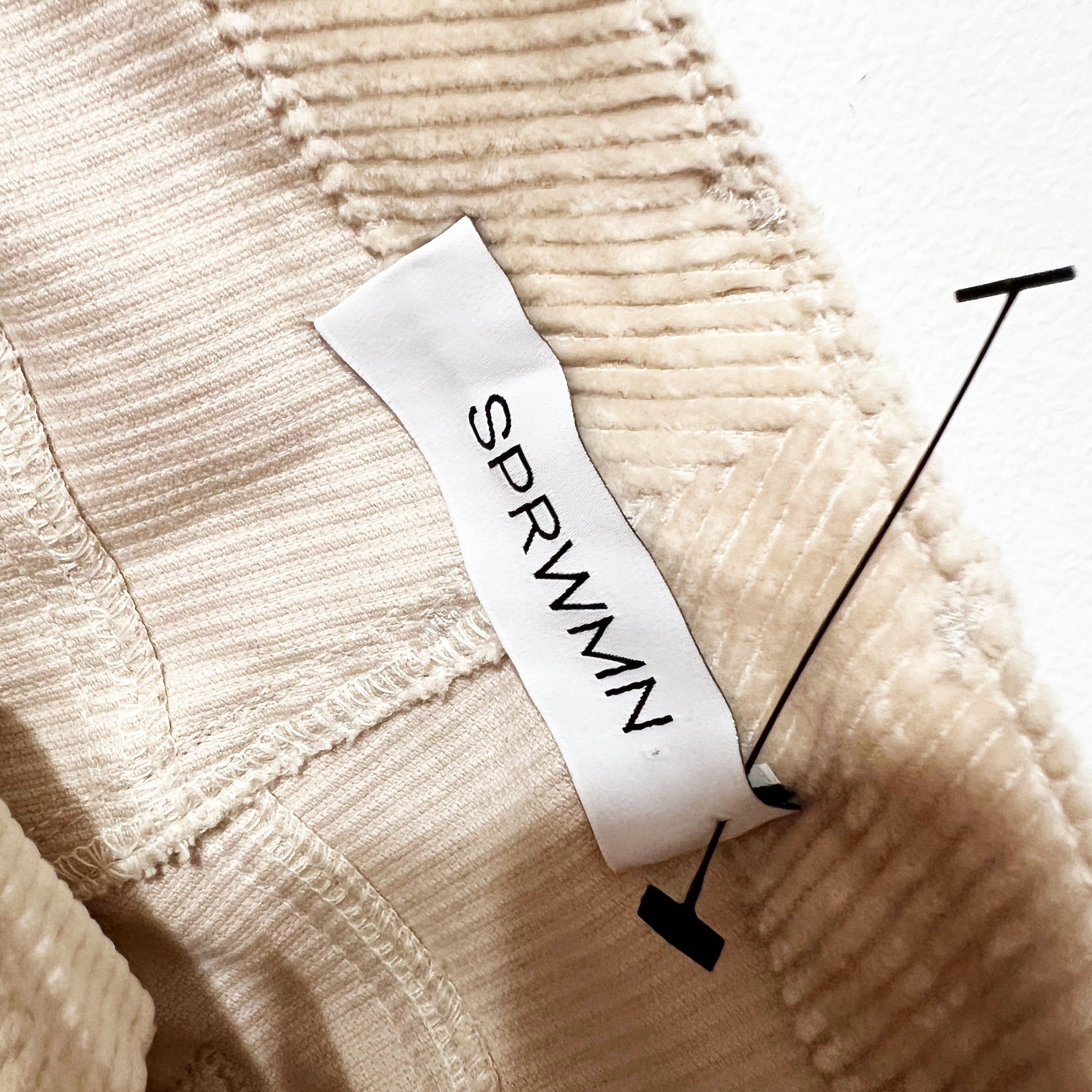 SPRWMN Vintage Wide Leg Flare Corduroy Velvet Velour Trouser Pants Oat Beige 30