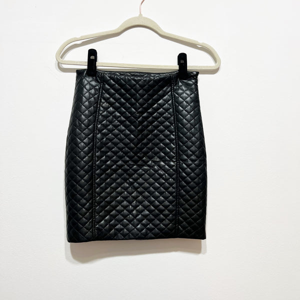 NEW Generation Love Aiza Quilted Faux Vegan Leather Pencil Mini Skirt Black 4