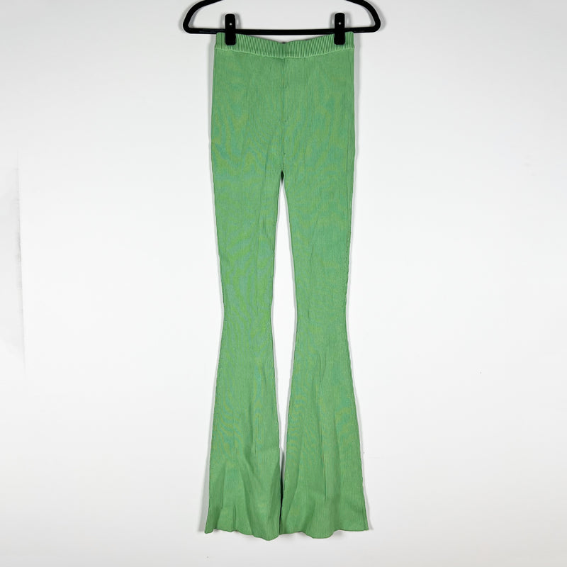 NEW Ser.O.Ya Lux Ribbed Sweater Knit Stretch Wide Leg Flare Pants Green Small