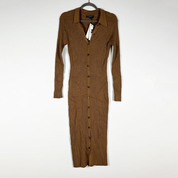 NEW Central Park West Rowan Ribbed Sweater Knit Stretch Collared Button Dress M
