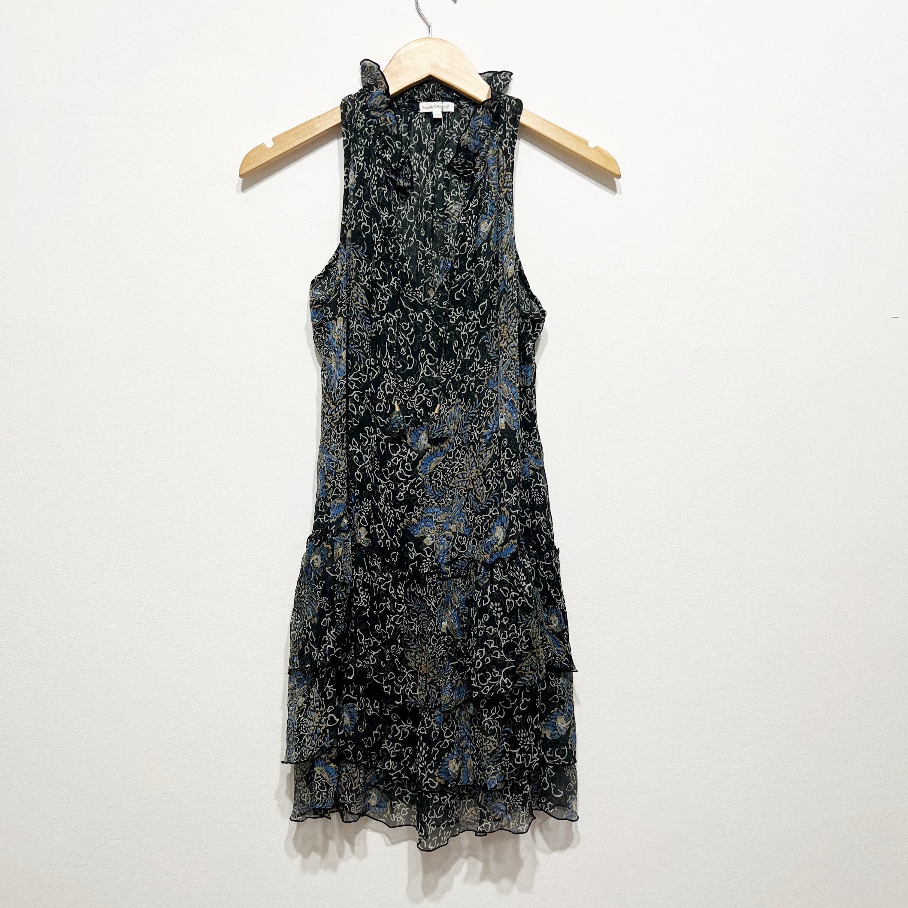 Poupette St Barth Silk Chiffon Floral Flower Print Pattern Mini Ruffle Dress S
