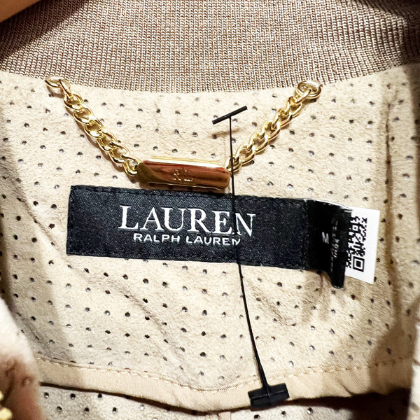LAUREN Ralph Lauren Women's Genuine Goat Suede Leather Perforated Jacket Beige