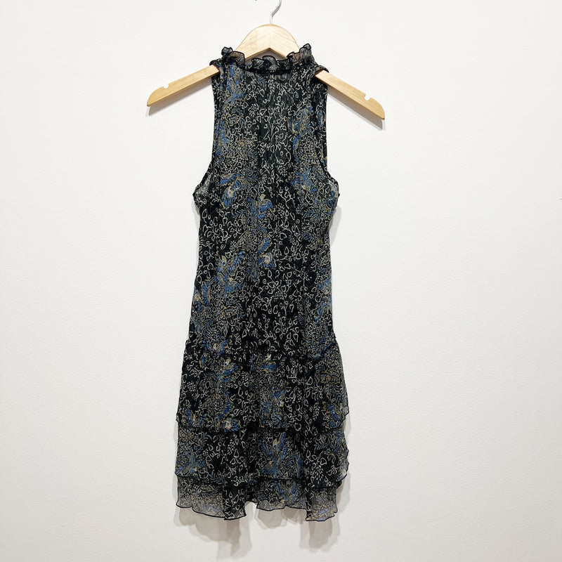 Poupette St Barth Silk Chiffon Floral Flower Print Pattern Mini Ruffle Dress S
