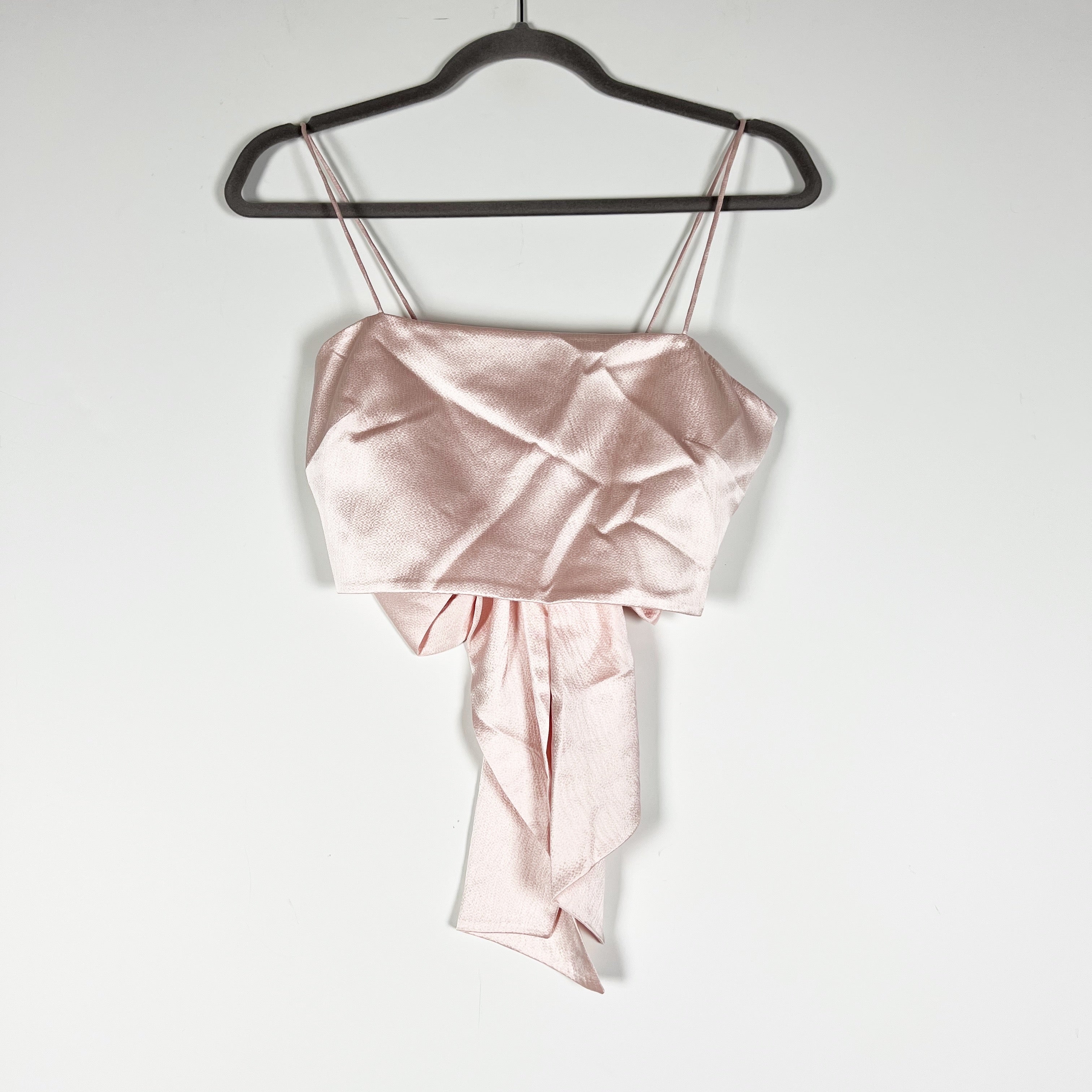 LoveShackFancy Roseanna Bow Back Detail Silk Satin Crop Tank Top Pink 2