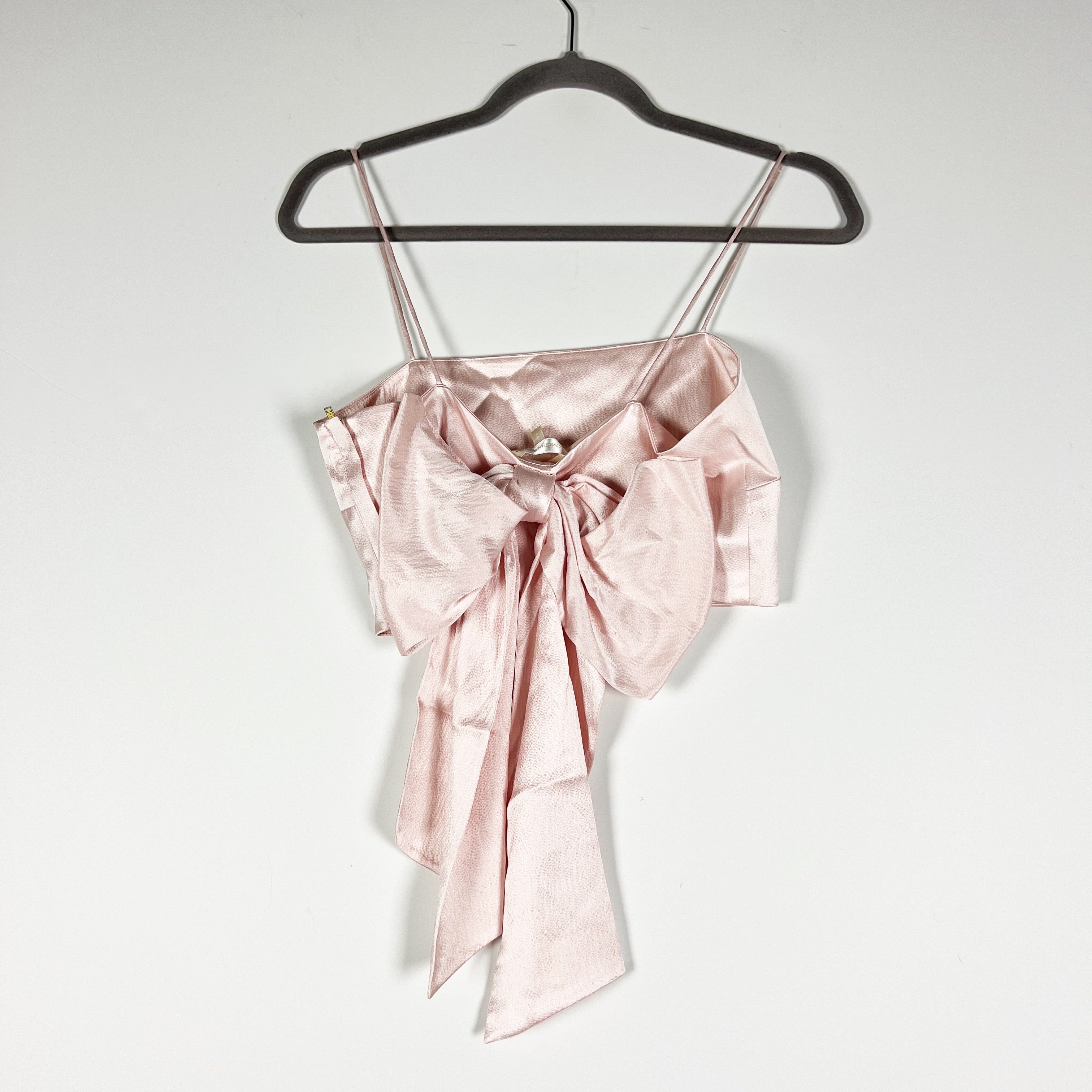 LoveShackFancy Roseanna Bow Back Detail Silk Satin Crop Tank Top Pink 2