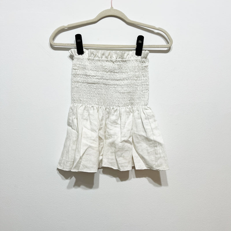 Sir Women's Smocked Stretch Bodice Lightweight Linen Strapless Blouse White
